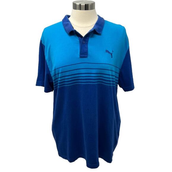 PUMA BLUE STRIPED POLO SHIRT XL - Picture 1 of 9